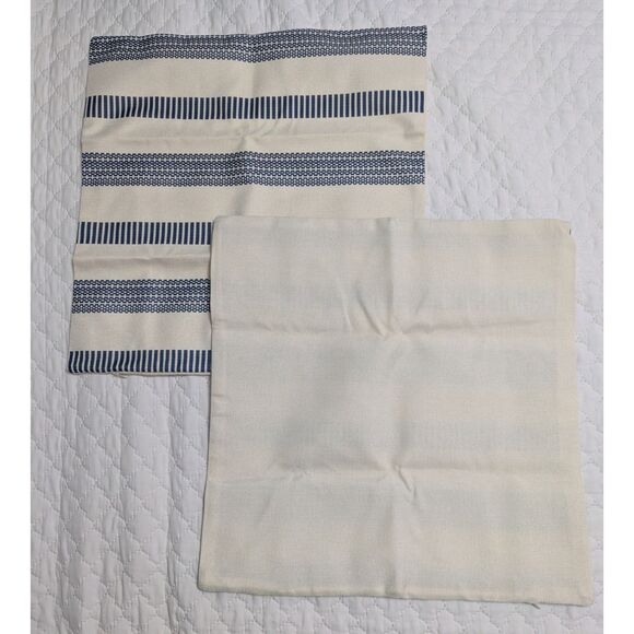💙 New Set of 2 Blue Boho Striped Throw Pillow Covers – 18x18" Linen Style - Picture 4 of 6